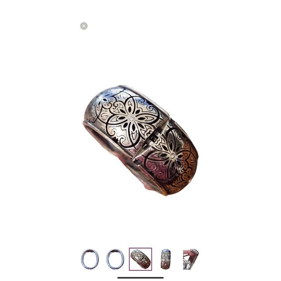 Brighton Etched Floral Design Swarovski Crystal Wide Hinged Clamper Bracelet - Picture 3 of 6